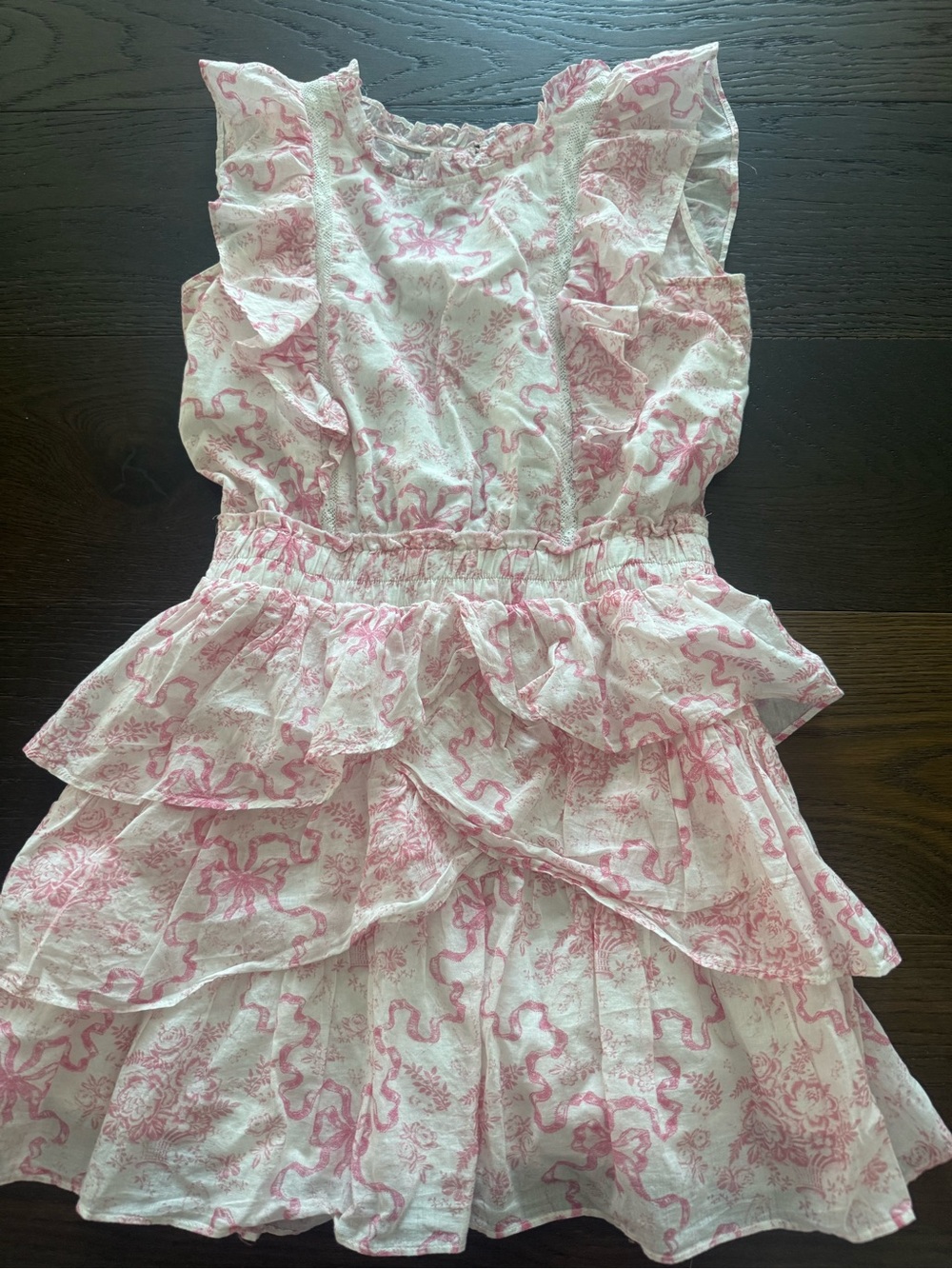 LoveShackFancy Girls Pink and White Ruffled Tier Dress sz 10/12